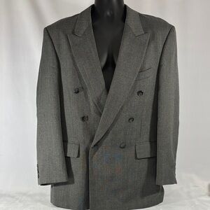 Grey Charcoal Double-Breasted Wool Blend Sport Coat 42R